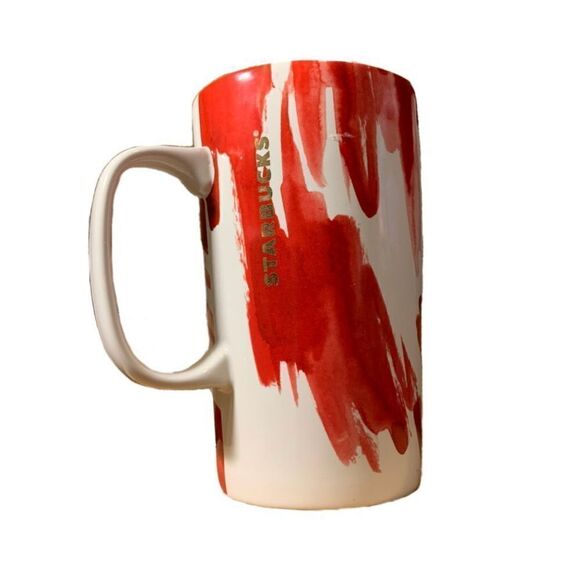 Starbucks 2014 White and Red Abstract 16 oz Tall Mug Ceramic with Gold C…     - Picture 4 of 8